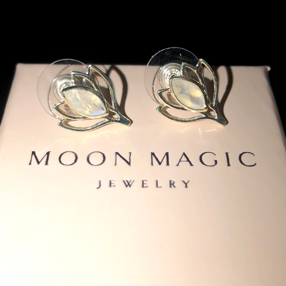 Moon magic sterling silver moonstone lotus studs